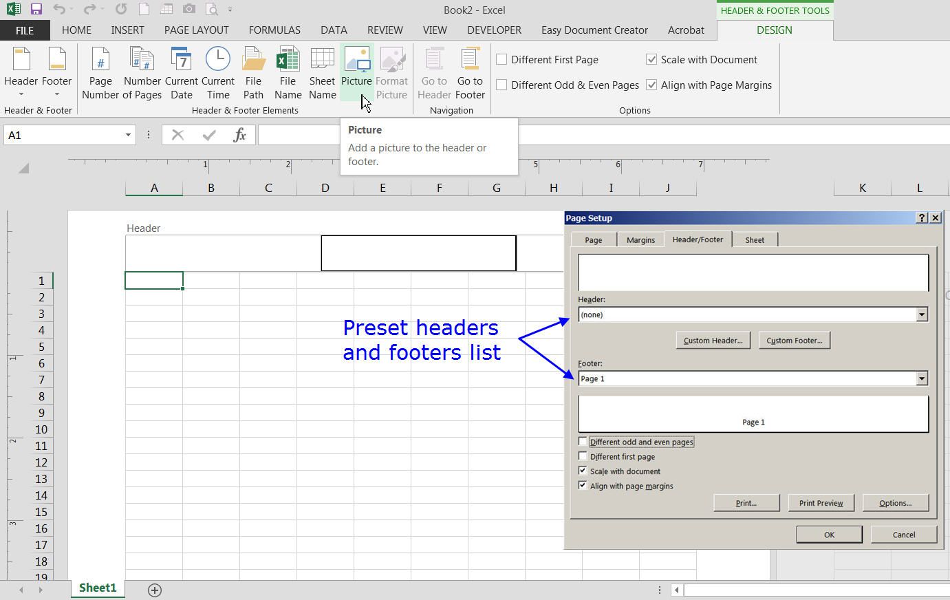 excel for mac view header